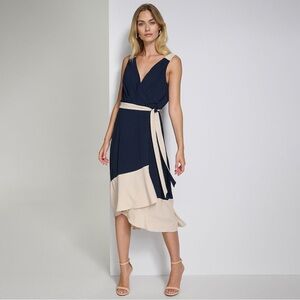 NWT Women's Harper Rose V-Neck Colorblock Navy/Khaki Dress size 8